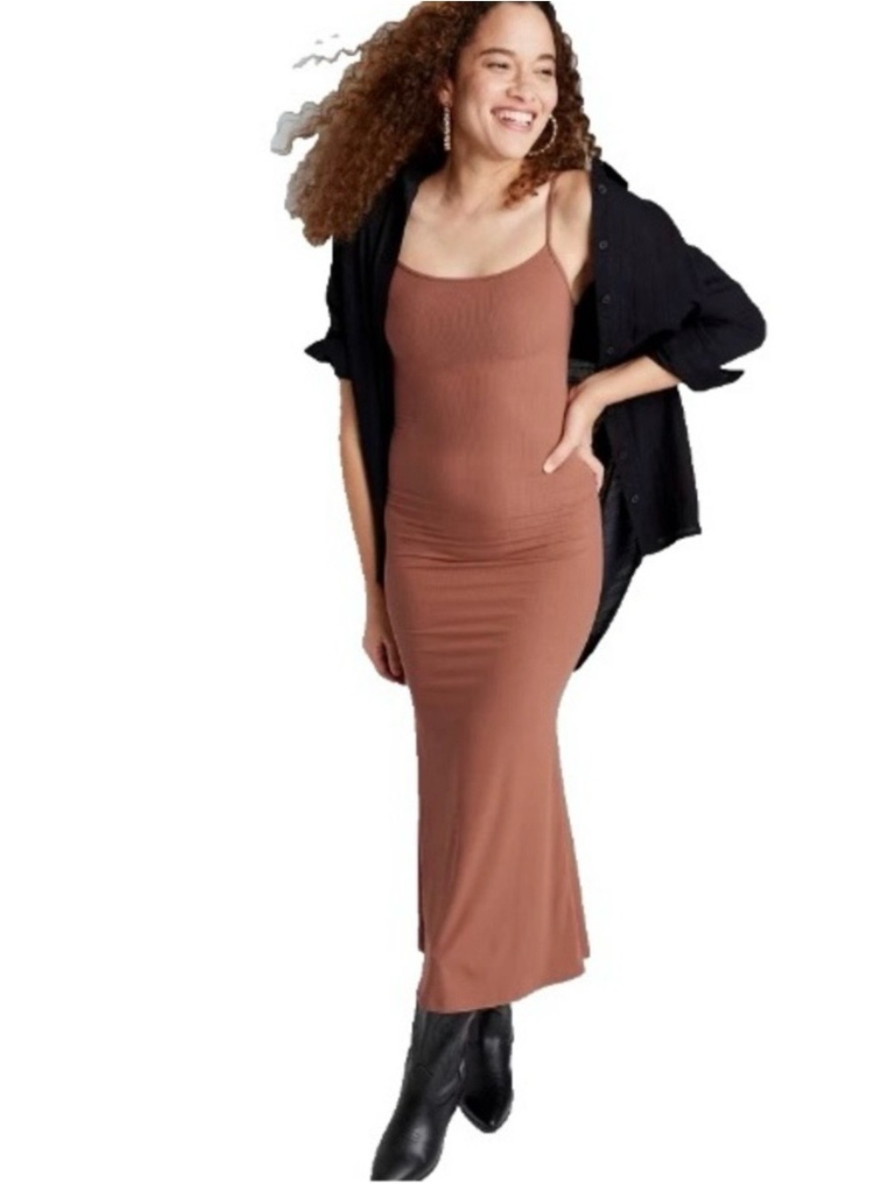 Women's Ribbed Maxi Slip Value Dress - Wild Fable Brown Size XL